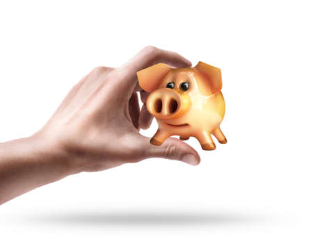 hand holding pig isolated on white background High resolution 3d の写真素材