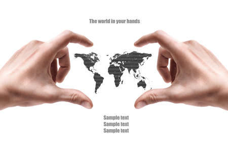 Concept. Hand with the map isolated on white background High resolution の写真素材