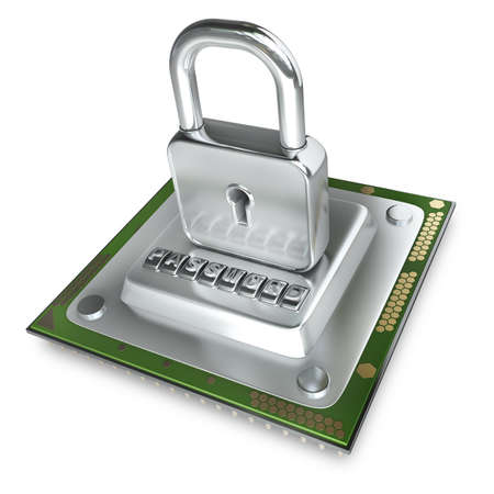Concept. Processor unit CPU the lock isolated on white background High resolution 3d 
