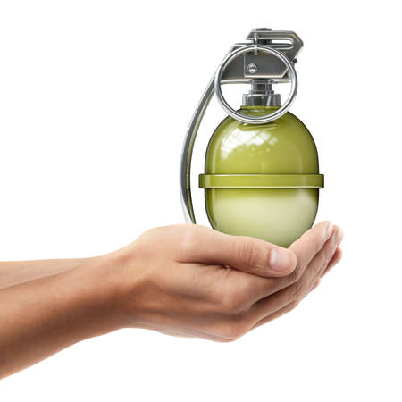 Man hand holding object ( Grenade )  isolated on white background. High resolution の写真素材