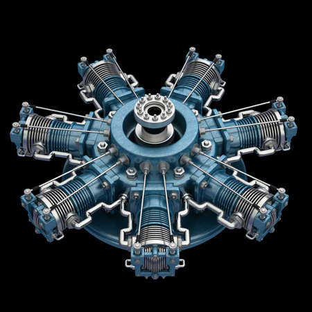 plane engine  isolated on black background. High resolution 3d render の写真素材