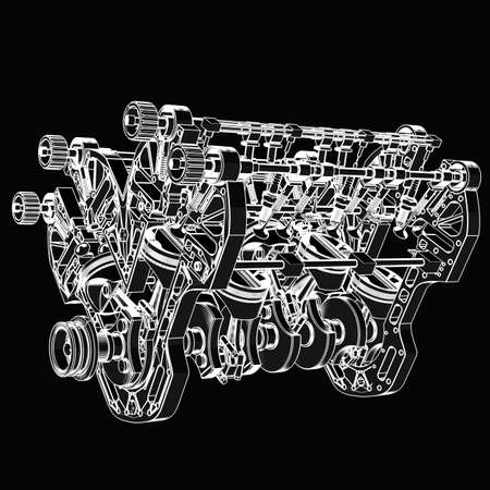 V8 Car engine. black  cartoon illustration outline. High resolution の写真素材