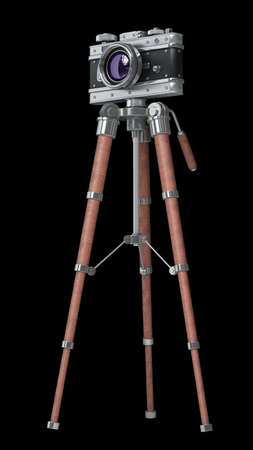 silver photo camera Vintage isolated on black background. High resolution 3d の写真素材