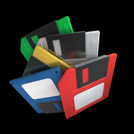 color Stack of floppy disks isolated on black background. High resolution 3d の写真素材