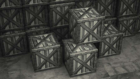 wooden crates background High resolution 3d render の写真素材