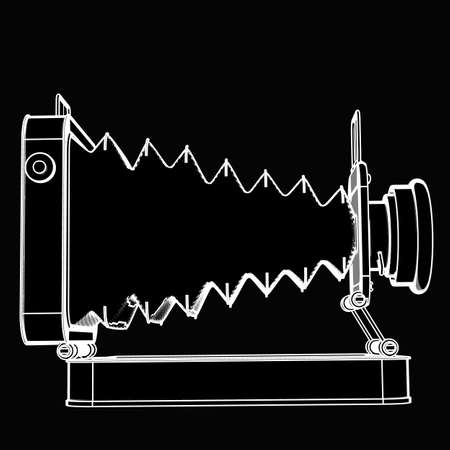 Vintage photo camera. black cartoon illustration outline. High resolution 3D 