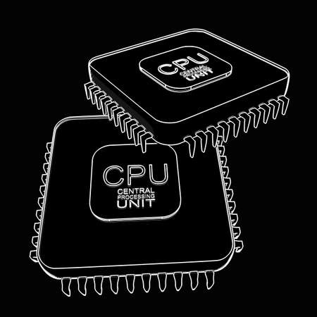 Processor unit CPU. cartoon illustration outline. High resolution 3D 