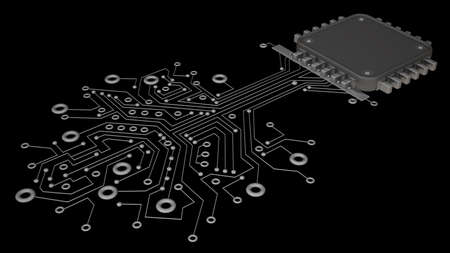 Processor unit CPU concept isolated on black background 3d render の写真素材