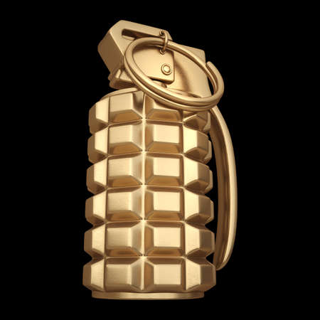 3D collection of gold objects. Grenade  isolated on black background. High resolution の写真素材