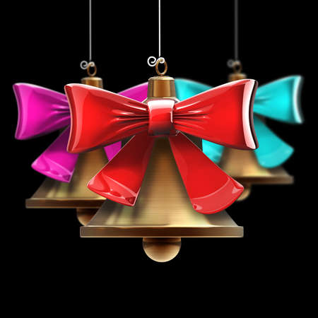 Christmas handbells isolated on black background High resolution 3d の写真素材