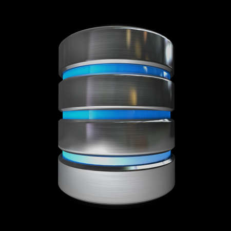 Hard disk and database icon isolated on black background. High resolution 3d 