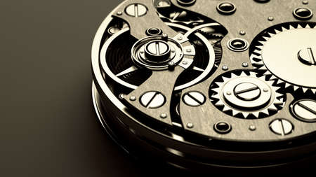 3d  watch mechanism. Close up. technology abstract background. High resolution 