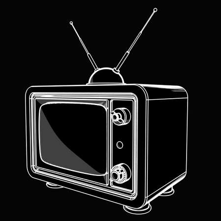 vintage TV. black cartoon illustration outline. High resolution の写真素材