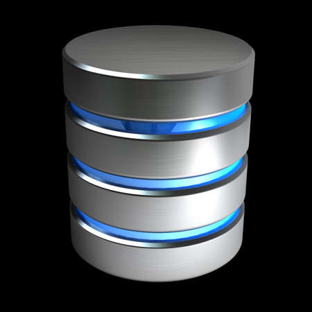 Hard disk and database icon isolated on black background. High resolution 3d の写真素材