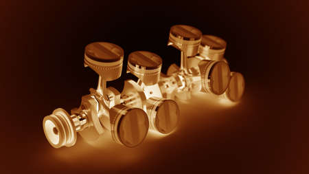 3d Engine pistons and cog isolated on black background High resolution の写真素材