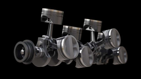 3d Engine pistons and cog isolated on black background High resolution の写真素材
