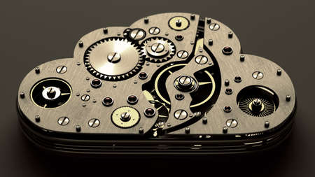upload list. Close up cloud with gears. technology abstract background. High resolution 3d 