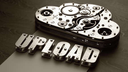 upload list. Close up cloud with gears. technology abstract background. High resolution 3d の写真素材