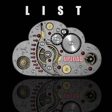Close up cloud with gears isolated on black background High resolution 3d 