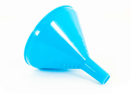 Blue plastic funnel isolated on a white backgroundの写真素材