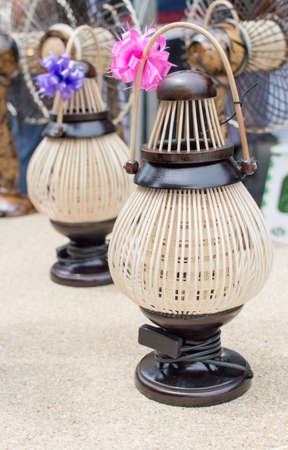 Wooden hanging lamp , Thai styleの写真素材