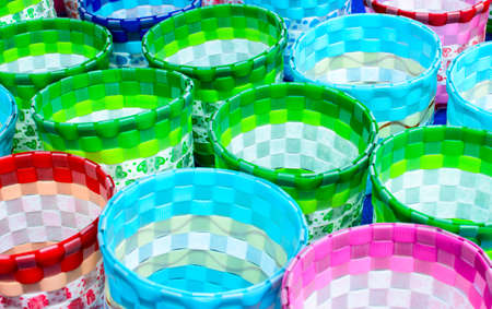 Colored Baskets at an Outside Marketの写真素材