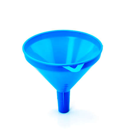 Blue plastic funnel isolated on a white の写真素材