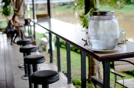 Cold water dispensers on tableの写真素材