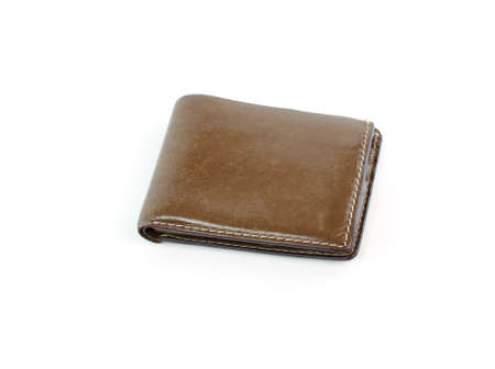 leather wallet brown leather isolated on white backgroundの写真素材