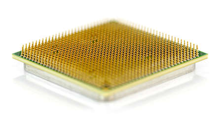 old computer CPU close up shot from below