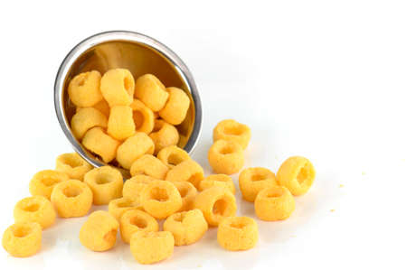 snacks in bowl on white backgroundの写真素材