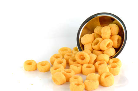 snacks in bowl on white backgroundの写真素材