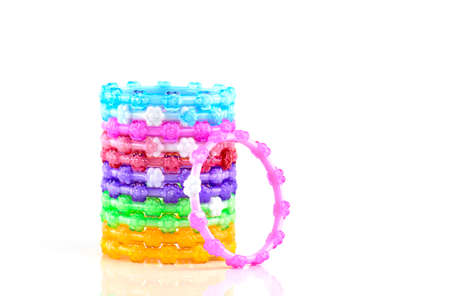 colorful plastic toy bangle on white backgroundの写真素材