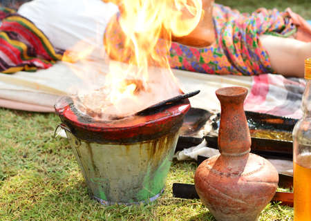 Herbs and oils for massage therapy.の写真素材