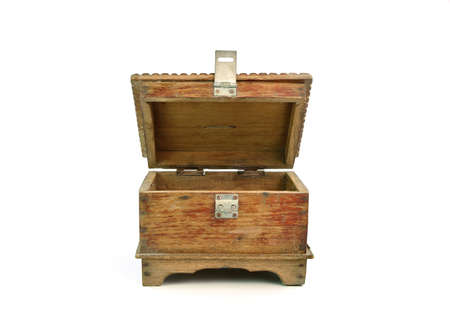 antique wooden chest on white backgroundの写真素材