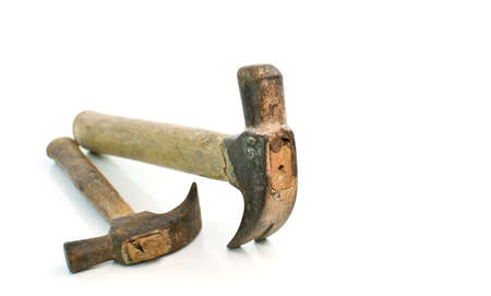 Old hammer on white backgroundの写真素材