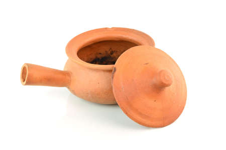 Clay pot with lid isolated on white backgroundの写真素材