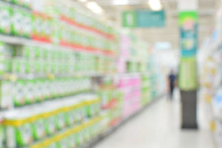 Blurred background : Supermarket store blur background ,Product shelfの写真素材