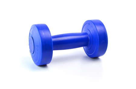 Blue dumbbells Isolated on white backgroundの写真素材