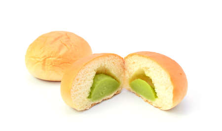 custard bread on white backgroundの写真素材