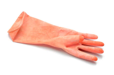 used gloves isolated on white backgroundの写真素材