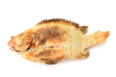 grill salted fish isolated on white backgroundの写真素材
