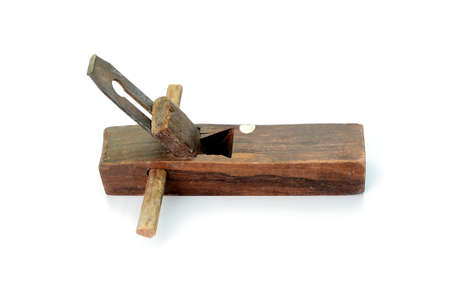 Old wooden jointer isolated on white backgroundの写真素材