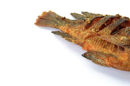 Fried Tilapia fish fried isolated on white backgroundの写真素材