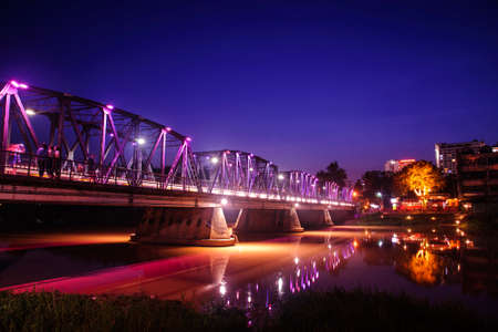 Iron bridge at night in Chiangmai Thailandのeditorial素材