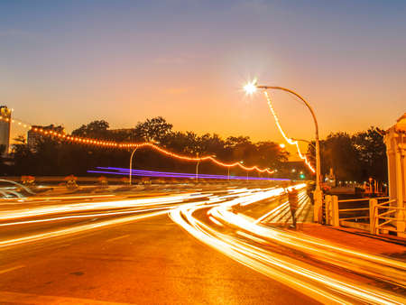the light trails on the streetの写真素材