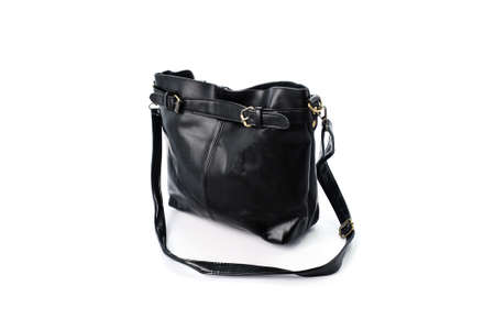 leather bag black isolated on white backgroundの写真素材