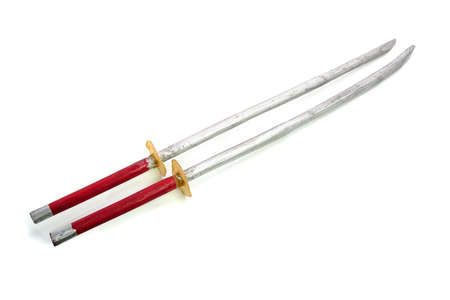 wooden sword isolated on white backgroundの写真素材