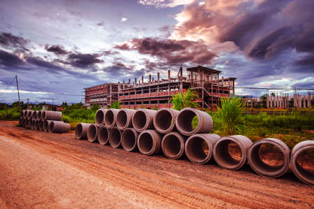 Landscape of the construction area in the eveningの写真素材