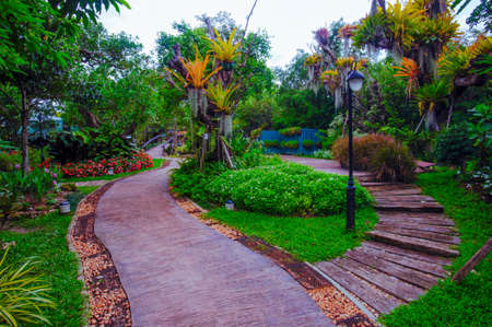 landscape garden flower and walkwayのeditorial素材